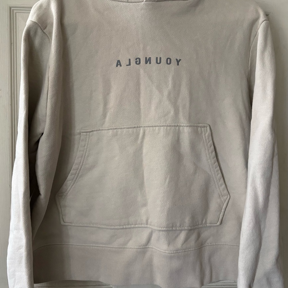 YoungLA Beige Hoodie with Black Logo Tag